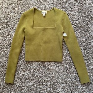 Open Edit Olive Green Long Sleeve Top Size M